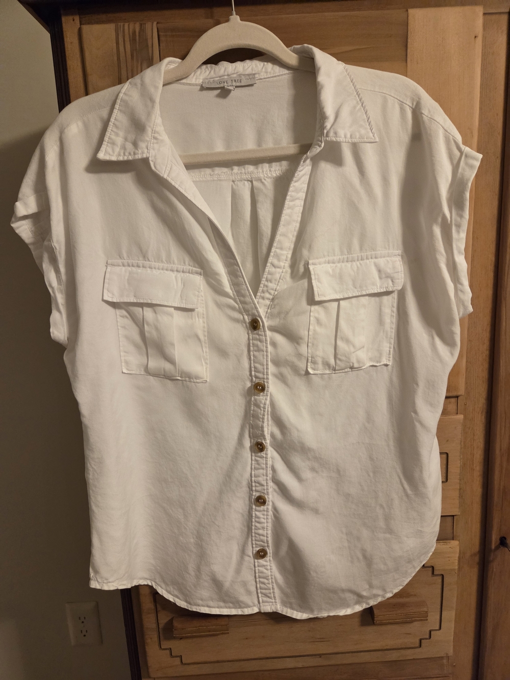 Love Tree White Short-Sleeve Button-Front Utility Shirt